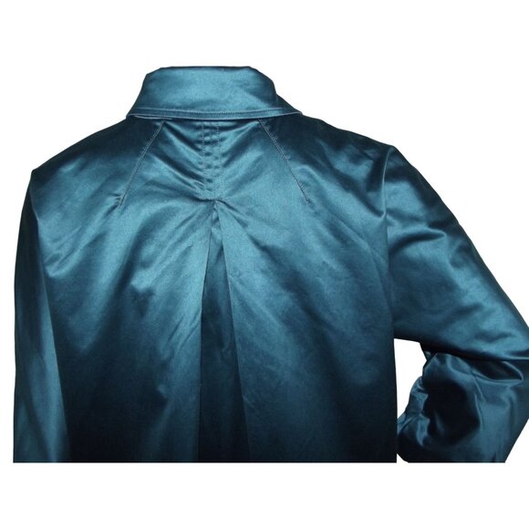 J.Jill Jacket Womens Size Small Teal Blazer formal Cropped Stretch Cotton Satin - Picture 9 of 11